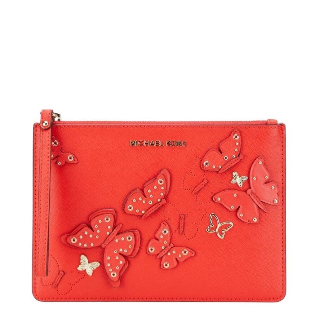 Michael Kors Butterfly Motif Leather Clutch Bag Red